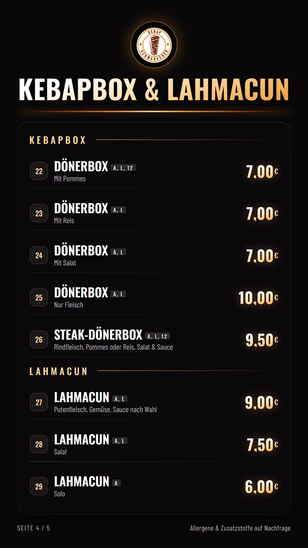 Speisekarte Seite 4 – Kebapbox & Lahmacun